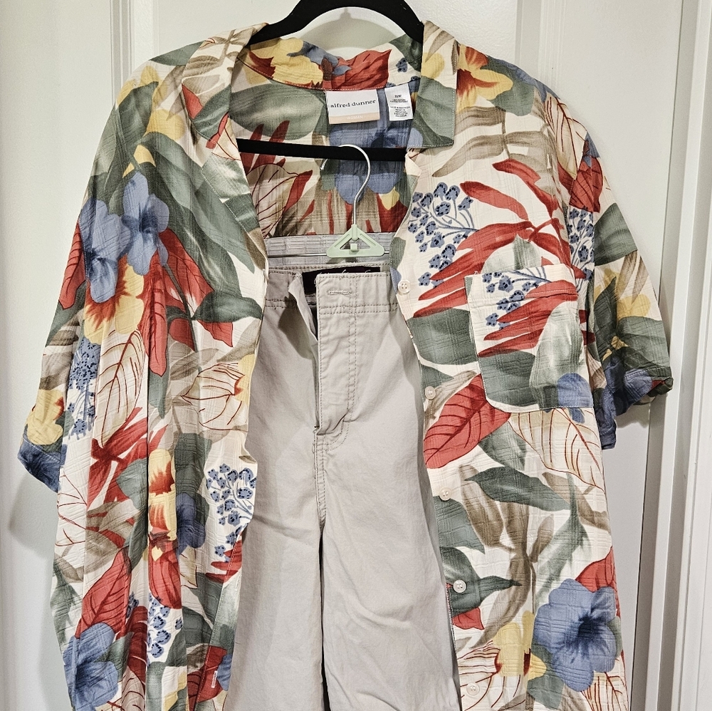 Alfred Dunner Floral Short Sleeve Women Linen Shirt Gloria Vanderbilt Shorts 18w